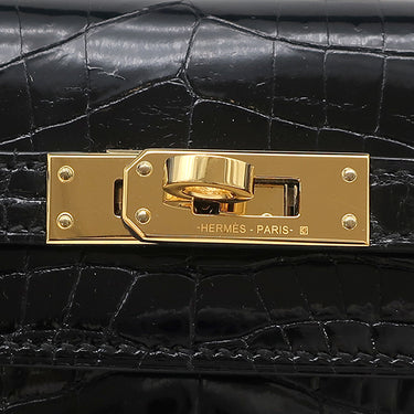 エルメス HERMES ケリー 25 外縫い ブラック ニロティカス 2WAYバッグ ゴールド金具 クロコ ショルダー シャイン