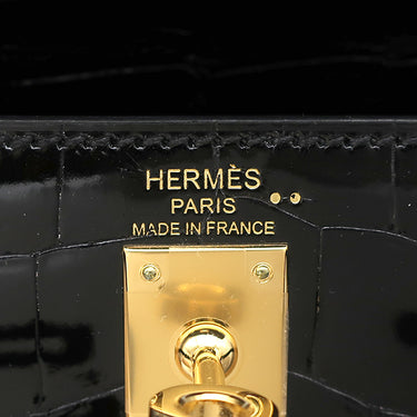 エルメス HERMES ケリー 25 外縫い ブラック ニロティカス 2WAYバッグ ゴールド金具 クロコ ショルダー シャイン