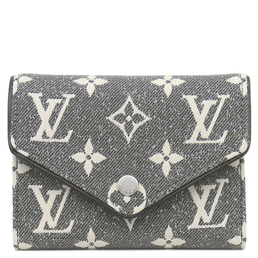 ルイヴィトン LOUIS VUITTON ポルトフォイユ ヴィクトリーヌ M81859 ブラック モノグラムデニム モノグラムジャガードデニム 三つ折り財布 シルバー金具 黒 グレー 白