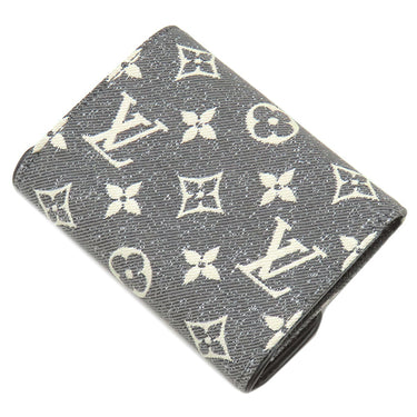 ルイヴィトン LOUIS VUITTON ポルトフォイユ ヴィクトリーヌ M81859 ブラック モノグラムデニム モノグラムジャガードデニム 三つ折り財布 シルバー金具 黒 グレー 白