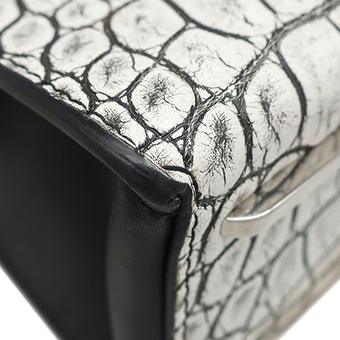 バレンシアガ BALENCIAGA ミニトラペーズ マイヨン ホワイト×ブラック レザー ショルダーバッグ シルバー金具 ショルダー クロコ型押し
