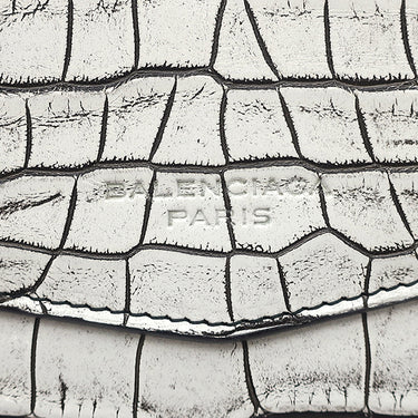 バレンシアガ BALENCIAGA ミニトラペーズ マイヨン ホワイト×ブラック レザー ショルダーバッグ シルバー金具 ショルダー クロコ型押し