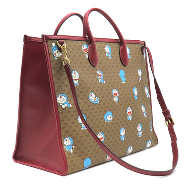 グッチ GUCCI ドラえもんコラボ トート 653952 ベージュ×レッド レザー ミニGGスプリームキャンバス 2WAYバッグ ゴールド金具 どらえもん ショルダー 肩掛け