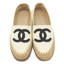 シャネル CHANEL ココマーク エスパドリーユ G33559 ホワイト×ブラック レザー 37 靴 白 スリッポン