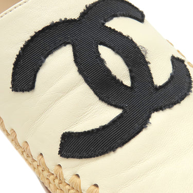 シャネル CHANEL ココマーク エスパドリーユ G33559 ホワイト×ブラック レザー 37 靴 白 スリッポン