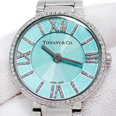 腕時計 ティファニー Tiffany & Co アトラス 2ハンド 63320811 クオーツ レディース 純正ダイヤ ティファニーブル― 水色