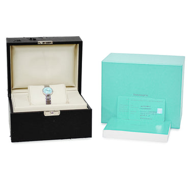 腕時計 ティファニー Tiffany & Co アトラス 2ハンド 63320811 クオーツ レディース 純正ダイヤ ティファニーブル― 水色