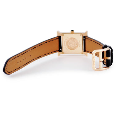 腕時計 エルメス HERMES Hウォッチ PM HH1.270b クオーツ レディース K18PG無垢 ピンクゴールド H型 ブラック 黒