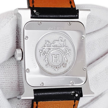 腕時計 エルメス HERMES Hウォッチ TGM HH2.810 自動巻き メンズ H型 デイト ブラック スクエア アラビア 3針
