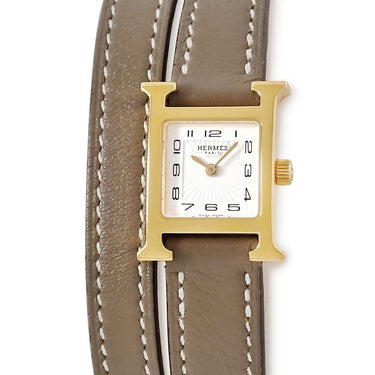 腕時計 エルメス HERMES Hウォッチ ミニ TPM ドゥブルトゥール HH1.101 クオーツ レディース ホワイト H型 ゴールドプレーテッド