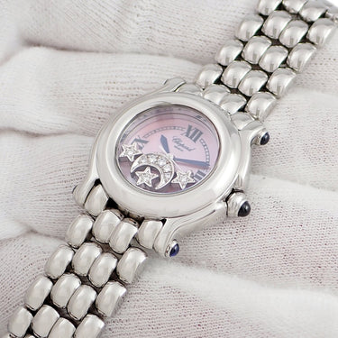 腕時計 ショパール CHOPARD ハッピースポーツ 27/8250-23 クオーツ レディース 純正ダイヤ スイング ピンク シェル 月 星