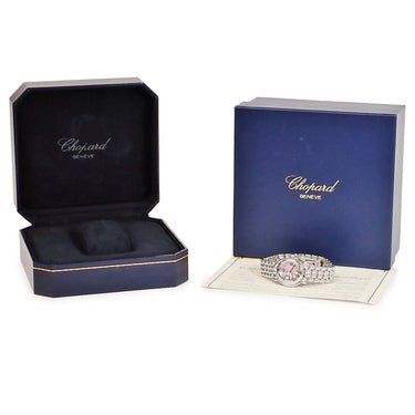 腕時計 ショパール CHOPARD ハッピースポーツ 27/8250-23 クオーツ レディース 純正ダイヤ スイング ピンク シェル 月 星