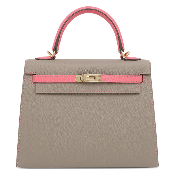 エルメス HERMES ケリー25 外縫い エトゥープ×ローズアザレ ヴォー