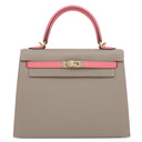 エルメス HERMES ケリー25 外縫い グリアスファルト×ローズアザレ ヴォーエプソン 2WAYバッグ シャンパンゴールド金具 PSO品 ピンク×グレージュ