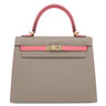 エルメス HERMES ケリー25 外縫い グリアスファルト×ローズアザレ ヴォーエプソン 2WAYバッグ シャンパンゴールド金具 PSO品 ピンク×グレージュ