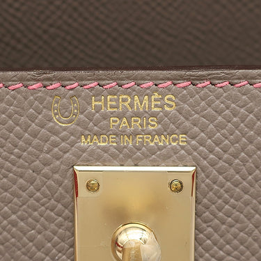 エルメス HERMES ケリー25 外縫い グリアスファルト×ローズアザレ ヴォーエプソン 2WAYバッグ シャンパンゴールド金具 PSO品 ピンク×グレージュ