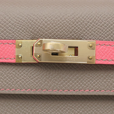 エルメス HERMES ケリー25 外縫い グリアスファルト×ローズアザレ ヴォーエプソン 2WAYバッグ シャンパンゴールド金具 PSO品 ピンク×グレージュ