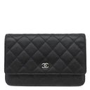 シャネル CHANEL マトラッセ チェーンウォレット ブラック キャビアスキン チェーンウォレット シルバー金具 黒