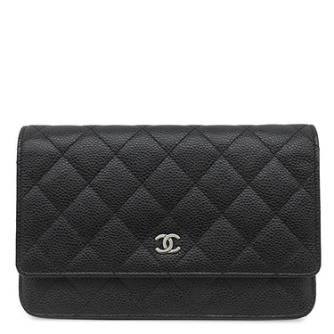 シャネル CHANEL マトラッセ チェーンウォレット ブラック キャビアスキン チェーンウォレット シルバー金具 黒