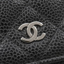 シャネル CHANEL マトラッセ チェーンウォレット ブラック キャビアスキン チェーンウォレット シルバー金具 黒
