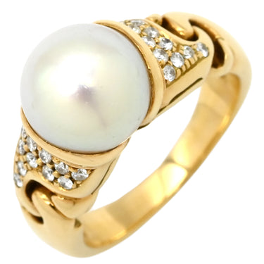 ブルガリ BVLGARI ガンチョリング パールホワイト×イエローゴールド K18YG ダイヤモンド パール リング 指輪 Au750 YG 18K 18金 ダイヤ 真珠 パール 白 9号