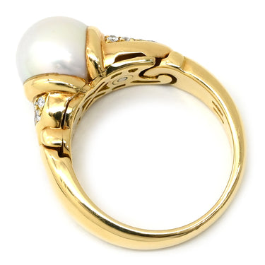 ブルガリ BVLGARI ガンチョリング パールホワイト×イエローゴールド K18YG ダイヤモンド パール リング 指輪 Au750 YG 18K 18金 ダイヤ 真珠 パール 白 9号