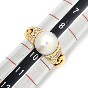 ブルガリ BVLGARI ガンチョリング パールホワイト×イエローゴールド K18YG ダイヤモンド パール リング 指輪 Au750 YG 18K 18金 ダイヤ 真珠 パール 白 9号