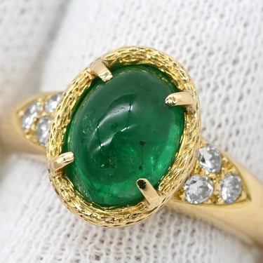ヴァンクリーフアーペル Van Cleef & Arpels エメラルド ダイヤ グリーン×イエローゴールド K18YG ダイヤモンド リング 指輪 緑 オーバル 6Pダイヤ 18K 750 YG 9.5号