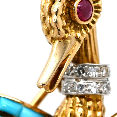 ブシュロン BOUCHERON アヒルモチーフ ヴィンテージ レッド×ブルー×イエローゴールド×ホワイトゴール K18YG K18WG ルビー ターコイズ ダイヤモンド ブローチ 赤 ブルー Au750 18K YG WG ルビー ターコイズ ダイヤ