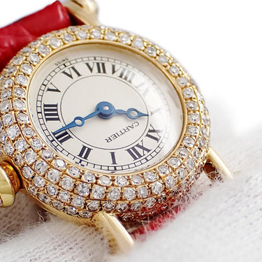 腕時計 カルティエ Cartier ミニ ディアボロ W1511556 クオーツ レディース K18YG無垢 ダイヤ ラウンド 青針 ローマン