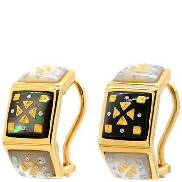 ミキモト MIKIMOTO ピクウェ ブラック×ホワイト×イエローゴールド K18YG シェル イヤリング MIKIMOTO Au750 18K 18金 シェル 象嵌 インレイ クリップ式