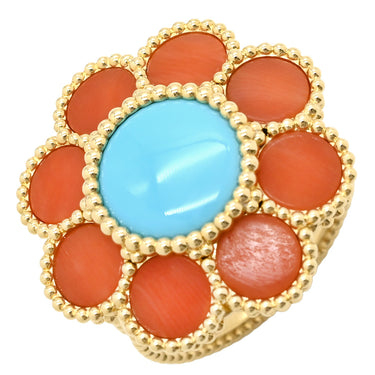 ヴァンクリーフアーペル Van Cleef & Arpels パクレット VCARPDX653 レッド×ブルー×イエローゴールド K18YG ターコイズ コーラル #53(JP13) リング 指輪 赤 青 750 18K ターコイズ コーラル 花 12.5号