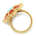 ヴァンクリーフアーペル Van Cleef & Arpels パクレット VCARPDX653 レッド×ブルー×イエローゴールド K18YG ターコイズ コーラル #53(JP13) リング 指輪 赤 青 750 18K ターコイズ コーラル 花 12.5号
