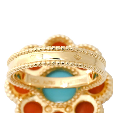 ヴァンクリーフアーペル Van Cleef & Arpels パクレット VCARPDX653 レッド×ブルー×イエローゴールド K18YG ターコイズ コーラル #53(JP13) リング 指輪 赤 青 750 18K ターコイズ コーラル 花 12.5号