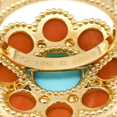 ヴァンクリーフアーペル Van Cleef & Arpels パクレット VCARPDX653 レッド×ブルー×イエローゴールド K18YG ターコイズ コーラル #53(JP13) リング 指輪 赤 青 750 18K ターコイズ コーラル 花 12.5号
