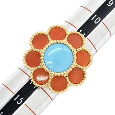 ヴァンクリーフアーペル Van Cleef & Arpels パクレット VCARPDX653 レッド×ブルー×イエローゴールド K18YG ターコイズ コーラル #53(JP13) リング 指輪 赤 青 750 18K ターコイズ コーラル 花 12.5号
