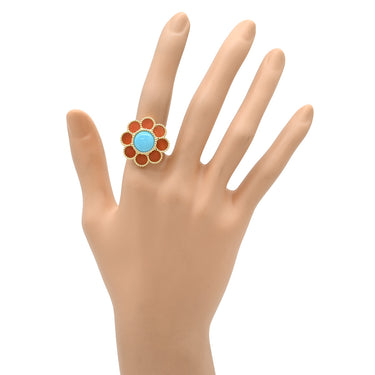 ヴァンクリーフアーペル Van Cleef & Arpels パクレット VCARPDX653 レッド×ブルー×イエローゴールド K18YG ターコイズ コーラル #53(JP13) リング 指輪 赤 青 750 18K ターコイズ コーラル 花 12.5号