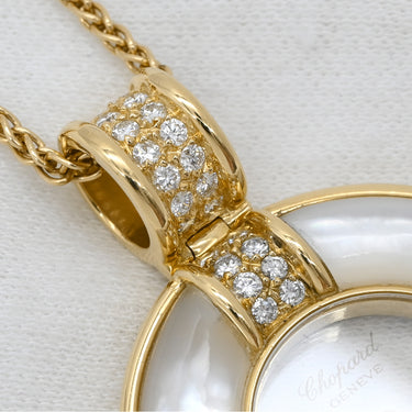ショパール CHOPARD ハッピーダイヤモンド 80/1213-20 パールホワイト×イエローゴールド K18YG ダイヤモンド シェル ネックレス 8Pムービングダイヤ ラージ シェル K18YG