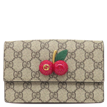 グッチ GUCCI GGスプリーム キャンバス ミニバッグ 481291 ベージュ×ハイビスカスレッド GGスプリームキャンバス ショルダーバッグ ゴールド金具 チェリー さくらんぼ 付き