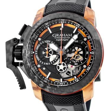 腕時計 グラハム GRAHAM クロノファイター スーパーライト カーボン スケルトン 2CCCK.O01A 自動巻き メンズ 新品同様 オレンジ