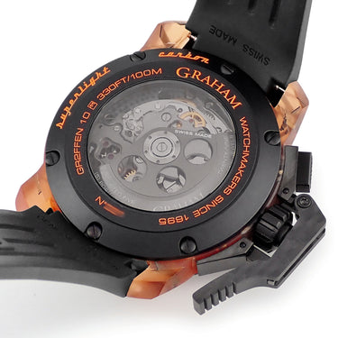 腕時計 グラハム GRAHAM クロノファイター スーパーライト カーボン スケルトン 2CCCK.O01A 自動巻き メンズ 新品同様 オレンジ