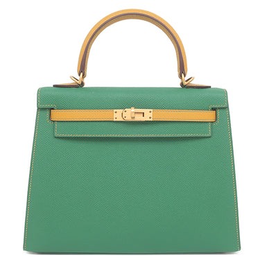 エルメス HERMES ケリー25 外縫い カクタス×ジョーヌドール ヴォーエプソン 2WAYバッグ マットゴールド金具 新品 未使用 緑 黄色 【PO品】