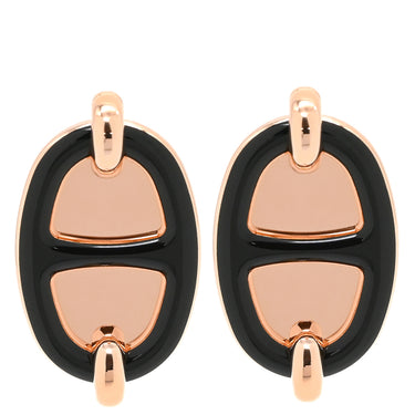 エルメス HERMES ミニマイヨン ブラック GP エナメル ピアス ローズゴールド金具 シェーヌダンクル ピンクゴールド 新品 未使用