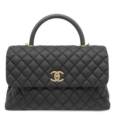 シャネル CHANEL トップハンドル ブラック キャビアスキン 2WAYバッグ ヴィンテージ金具 ココマーク ハンドバッグ ショルダー