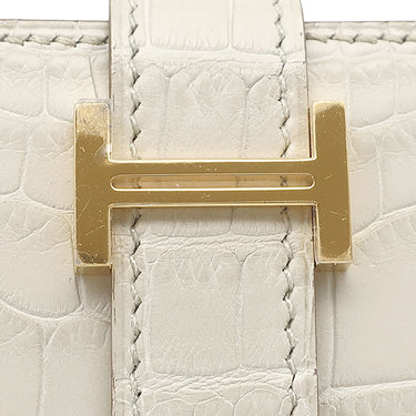 エルメス HERMES ベアンスフレ ベトン アリゲーターマット 長財布 ゴールド金具 オフホワイト クロコ 2026年製