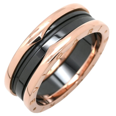 ブルガリ BVLGARI ビーゼロワン B-zero1 2バンド ブラック×ピンクゴールド K18PG セラミック #68 リング 指輪 黒セラミック Au750 18K 27号