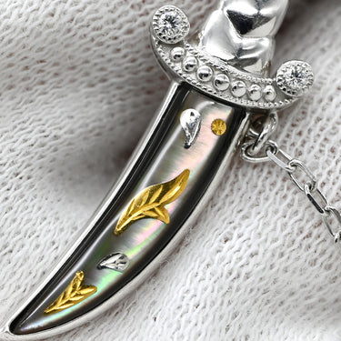 ミキモト MIKIMOTO ピンブローチ ナイフモチーフ グレー×イエローゴールド×ホワイトゴールド K18WG K18YG ダイヤモンド シェル ブローチ シェル ダイヤモンド 750 18K YG WG