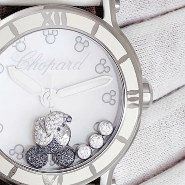 腕時計 ショパール CHOPARD ハッピーミッキー 288524-3004 クオーツ メンズ レディース メーカーOH済 純正ダイヤ ホワイト シェル