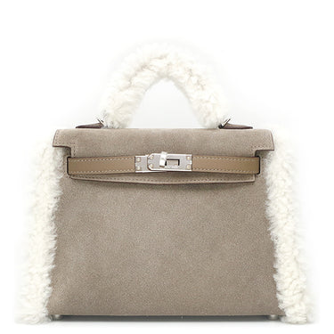エルメス HERMES ミニケリードゥ テディ グリスカイユ×エトゥープ×エクリュ グリズリー ヴォースイフト ムートン 2WAYバッグ シルバー金具 2025年製
