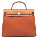 エルメス HERMES エールバッグジップPM 31 オレンジ×ナチュラル トワルオフィシエ ヴァッシュハンター 2WAYバッグ シルバー金具 茶 バイカラー